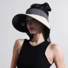 Sombrero de Sol con Parte Superior Vacía de Goma Negra para Mujer, Verano, Anti-ciclismo, Protección de Cuello, Sombrero de Sol de Paja, Sombrero de Sol Plegable para Playa