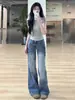 Calça Jeans Flare Retro Americana para Mulheres Outono 2025 Novo Cintura Baixa Street Style Slim Fit Comprimento Total