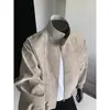Jaqueta texturizada da moda, jaqueta bomber, casaco plus size estilo workwear, couro PU masculino, visual desgastado, corte solto, design de nicho