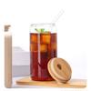 Copo de Coca-Cola de Vidro Borossilicato Alto com Tampa de Bambu Camada Única Copo de Suco com Canudo Atacado Copo de Bebida 16Oz20Oz Transfronteiriço