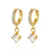 Pendientes de aro con zircón incrustado, pendientes de mujer de lujo ligero con color de oro real y diamantes, pendientes de acero inoxidable