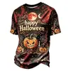Camiseta Masculina de Manga Curta Estampada Cabeça de Abóbora Série Halloween, Item Mais Vendido Transfronteiriço na Amazon