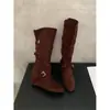 Nuevas Botas Altas Redondas de Estilo Vintage con Hebilla para Mujer Otoño 2026, Botas de Montar de Gamuza que Aumentan la Altura, Botas de Tacón Grueso Adelgazantes