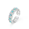 Anillo de Flor de Rejilla de Plata de Ley S925 para Mujer Nuevo Estilo Chino Estilo Nacional Hueco Incrustado Turquesa Circonita Anillo Abierto Stock de Fábrica Dropshipping