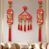 Pingente da Fortuna de Cinco Vias para o Ano Novo com Cinco Bênçãos, Borla com Relevo de Madeira de Pêssego, Decoração Chinesa Festiva para Entrada da Sala de Estar, Nó Chinês de Desenho Animado