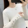 Suéter de Tricô Manga Longa Estilo Coreano de Alta Qualidade Gola Redonda Top Branco Base Cor Pura Suéter de Tricô Manga Longa Top para Mulheres