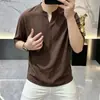 Camiseta Masculina de Verão Gola V Manga Curta Estilo Old Money Transfronteiriça, Top Casual Versátil Soltinho Manga Meia Manga Estilo Americano