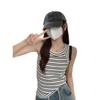 Camisole de Tricô Listrada sem Mangas com Amarração no Pescoço Feminina Verão Estilo Coreano Design de Nicho Camiseta Curta para Usar por Baixo