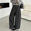 Ropa de maternidad otoño e invierno nuevos pantalones de pierna ancha de lunares lana y lino corte holgado cubre la carne muestra el lado delgado ajuste lateral sin soporte pantalones para la barriga para usar por fuera