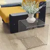 Estante de Almacenamiento con Borde Metálico Mesita de Noche Estantería para Libros de Pie Montado en Pared Gabinete Lateral para Sofá Mesa Pequeña Mesa de Café Pequeña