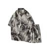 Camisa floral tingida com tinta, manga curta masculina, verão 2024, camisa de alta qualidade, novo estilo chinês, terno masculino, tudo combina com a moda