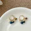 Brincos Pingente de Pedra Natural com Contas Cor Maillard Outono e Inverno Moda Feminina Design Estiloso Acessórios de Argola para Orelha