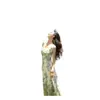 Vestido Floral Verde Pastoral Estilo Francês, Vestido Longo de Verão, Vestido Deslumbrante para Sessões de Fotos em Yunnan
