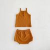 Conjunto de Duas Peças de Algodão com Top Waffle Sem Mangas + Shorts para Bebês e Crianças Pequenas Meninos e Meninas Verão 2026
