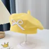 Boina para Niña para Otoño e Invierno, Lindo Moño Bordado, Sombrero de Lana Cálido y a Prueba de Viento, Boina de Tejido para Bebé Niña