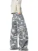 Calças cargo estilo americano camufladas cinza e branco com corte scimitar para homens, outono vintage desconstruídas multibolsos perna larga emagrecedoras perna reta comprimento total