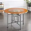 Mesa Redonda Grande con Base Plegable, Cubierta Giratoria de Vidrio, Mesa de Comedor para Comedor, Uso en Hogar Rural, Mesa de Hotel