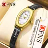 Reloj de Mujer Ofns Más Vendido de Alto Valor, Elegante Reloj de Cuarzo Ovalado Retro para Mujer con Esfera de Nácar, Pequeño Reloj Verde Impermeable