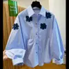 Hermana Gorda 100kg Tallas Grandes Primavera y Otoño Diseño Único Bordado Rayas Florales Camisa de Manga Larga Top Holgado para Mujer