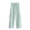 Roupa Europeia e Americana Nova Camisa de Manga Longa com Gola Redonda e Cadarço de Listras + Conjunto de Calças Casuais Slim de Cintura Alta com Cadarço de Listras