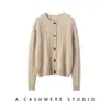 Cardigan de Tricô Trançado Novo Outono e Inverno 100% Caxemira Pura Jaqueta Tricotada Gola Redonda Temperamento Quente Macio Aderente Botão Único Feminino