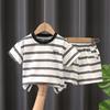 Verão roupas infantis terno listrado T-shirt shorts de duas peças casuais respirável bebê menino terno local atacado