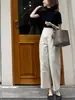 Pantalones caqui de cintura alta, corte recto ajustado y pierna ancha para mujer, pantalones casuales finos de primavera/verano, con caída, cropped, pantalones de traje