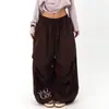 Pantalones deportivos retro americanos bordados para paracaidistas para mujer, color liso, primavera/verano, pantalones de jazz, pierna ancha, cordón, corte holgado