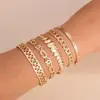 Conjunto de Pulseiras de Cinco Peças com Padrão Xadrez Listrado Transfronteiriço, Design Trançado de Personalidade Exagerada, Abertas em Camadas, Empilháveis, para Mulheres