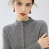 Suéter de Cachemira de Manga Larga para Mujer, Ajuste Delgado, Cuello Alto Medio, Color Sólido, Camiseta Base de Punto, Nuevo Top Otoño/Invierno