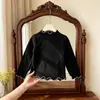 Novas camisetas infantis no atacado, tops infantis lisos com babados, blusas básicas, roupas de outono com manga comprida para meninas, peças únicas com dropshipping