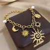 Collar Colgante de Sol y Luna Transfronterizo Europeo y Americano Moda Lujo Ligero Gama Alta Accesorios de Estrella de Mar Perla Cadena Cadena Clavicular