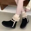 Versión de Stock Disponible ~ Botas de Nieve Exteriores de Suela Gruesa para Mujer, Botas Cálidas Casuales de Piel de Cordero Redondas Retro, Botas de Algodón Birkenstock