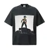 2026 Cruzamento Primavera e Verão Ts Graffiti Algodão Puro Camiseta Masculina Impressão Direta Verão Respirável Manga Curta Rua Retrô