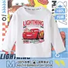 Ropa infantil transfronteriza temática del coche Rayo McQueen, ropa de primavera y otoño para niños, camiseta básica de algodón para niños, camiseta de manga larga raglán