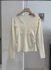 KEKEZOON Malha com Decote V e Renda para Mulheres Outono/Inverno Cintura Franzida Emagrecimento Camada Base Macia e Lisa 9517