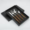 430 Aço Inoxidável Imitação de Madeira Braçadeira Alça Faca e Garfo Colher Colher de Chá Colher de Chá Garfo de Chá Comida Ocidental Faca de Bife Utensílios de Mesa Domésticos