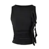 Top Puro Estilo Sexy de Caimento Justo Sem Mangas para Mulheres com Design de Tiras e Pregas, Adequado para Roupa de Verão e Camada Base Justa