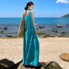 Falda Larga de Playa Junto al Mar de Tailandia hasta el Tobillo Súper Larga Estilo Vacacional Chic Cuello Colgante Flor Suelta Vestido Sling