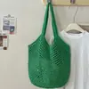 Nueva Bolsa Tejida Navideña, Bolso de Hombro, Calado Casual de Hilo de Algodón Gran Capacidad Bolsa de Playa, Bolso de Paja para Mujer, Estilo Perezoso