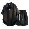 Conjunto Casual de Shorts e Camisa de Manga Curta para Homem, Marca Tendência Texturizada Solto Manga Meia-Manga Gola Lapela Tamanho Grande Conjunto de Duas Peças Transfronteiriço