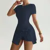 Fornecimento exclusivo transfronteiriço Fitness Esportes Tênis Costas Bonitas Falso Duas Peças Justo Saia Feminina Bodysuit de Yoga Saia Curta Ao Ar Livre Anti-exposição