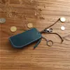 Bolsa Simples com Zíper de Couro Genuíno para Chave de Carro Masculina para Pendurar na Cintura Couro Bovino Camada Superior Cavalo Louco Grande Capacidade Multifuncional Bolsa de Chaves