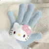 Luvas de Pelúcia Quentes Tricotadas de Cinco Dedos com Gatinho de Strass para Mulheres no Inverno, Versáteis à Prova de Frio e Vento para Ciclismo, Aconchegantes