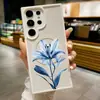 Adequado para capa de celular magnética Samsung S26ULTRA com flores brilhantes, dois em um, capa protetora simples S25, S24, S23