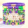 Carnaval Transfronteiriço Pulseiras Temáticas Roxa Verde Amarela Coração Letra Miçangas Empilháveis Argila Macia Pulseiras Elásticas Atacado