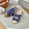 Sandalias planas de piel auténtica para mujer, resistentes al forro polar, antideslizantes, para playa, para el verano de 2024