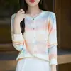 Cardigã redondo de lã solúvel em água estilo francês, jaqueta de tricô macia e solta, versátil e elegante para primavera e outono, cardigã feminino