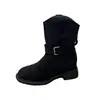 Botas de Cano Curto com Salto Plataforma Escondido e Solado Grosso Femininas 2026 Outono Novo Retro Versátil Botas Martin Botas de Cowboy Ocidentais