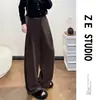 Calça de Sarja Espinha de Peixe Wide Leg para Mulheres, Novo Estilo Outono e Primavera 2026, Cor Aveia Lã Solta Estilo Terno Casual